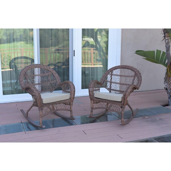 Propation W00210-R-2-FS006 Santa Maria Honey Wicker Rocker Chair with Tan Cushion PR1081412 - main